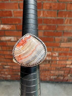 Multi-Color Crazy Lace Agate Statement Ring - Orange & Cream
